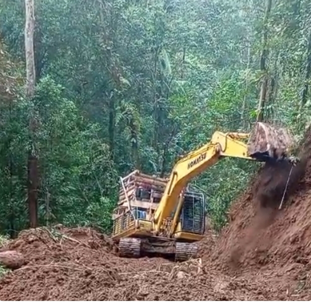 Foto: saat pembukaan akses jalan menggunakan alat berat merusak hutan kawasan kecamatan Paleleh