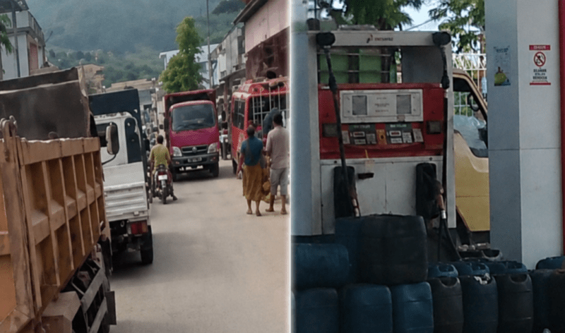 Antrean kendaraan dan sejumlah wadah penampungan terlihat di area SPBU di Tolitoli, Sulawesi Tengah. Kondisi ini menjadi sorotan di tengah dugaan penyalahgunaan distribusi solar subsidi. Foto Istimewa Tinombala.com